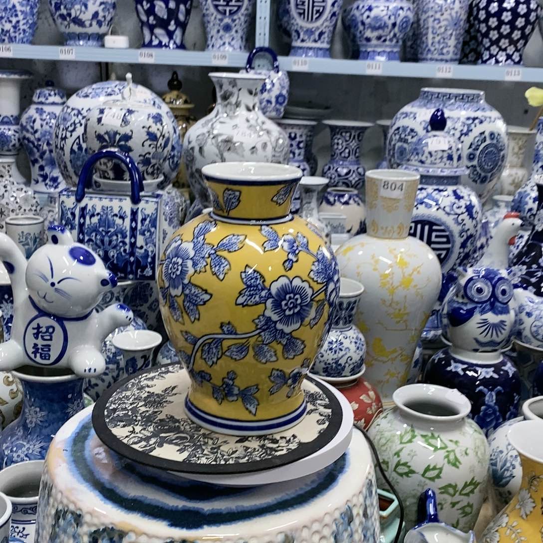 【闪购商品】摆件黄釉色牡丹花花瓶22.7.15…………