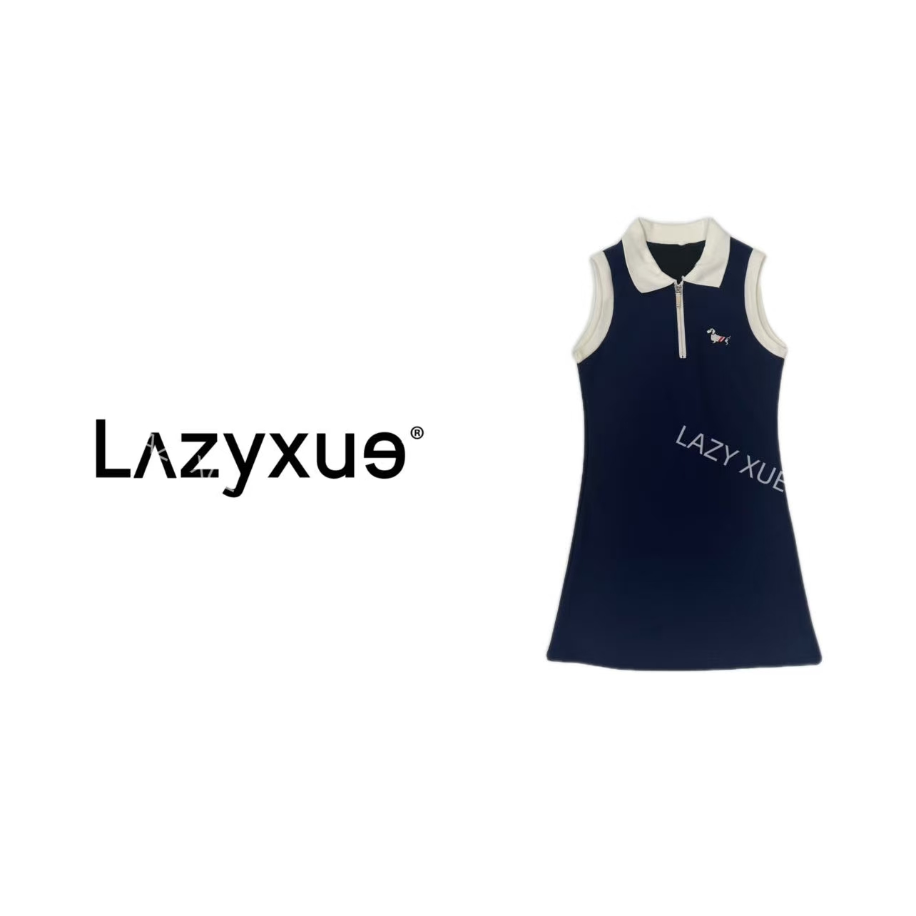 LAZYXUE薛懒懒/"小狗"撞色拼接修身拉链翻领无袖连衣裙 ZK187