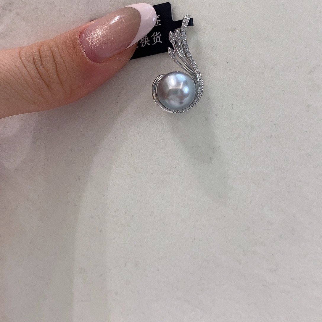 银S925镶嵌海水珍珠吊坠10-11