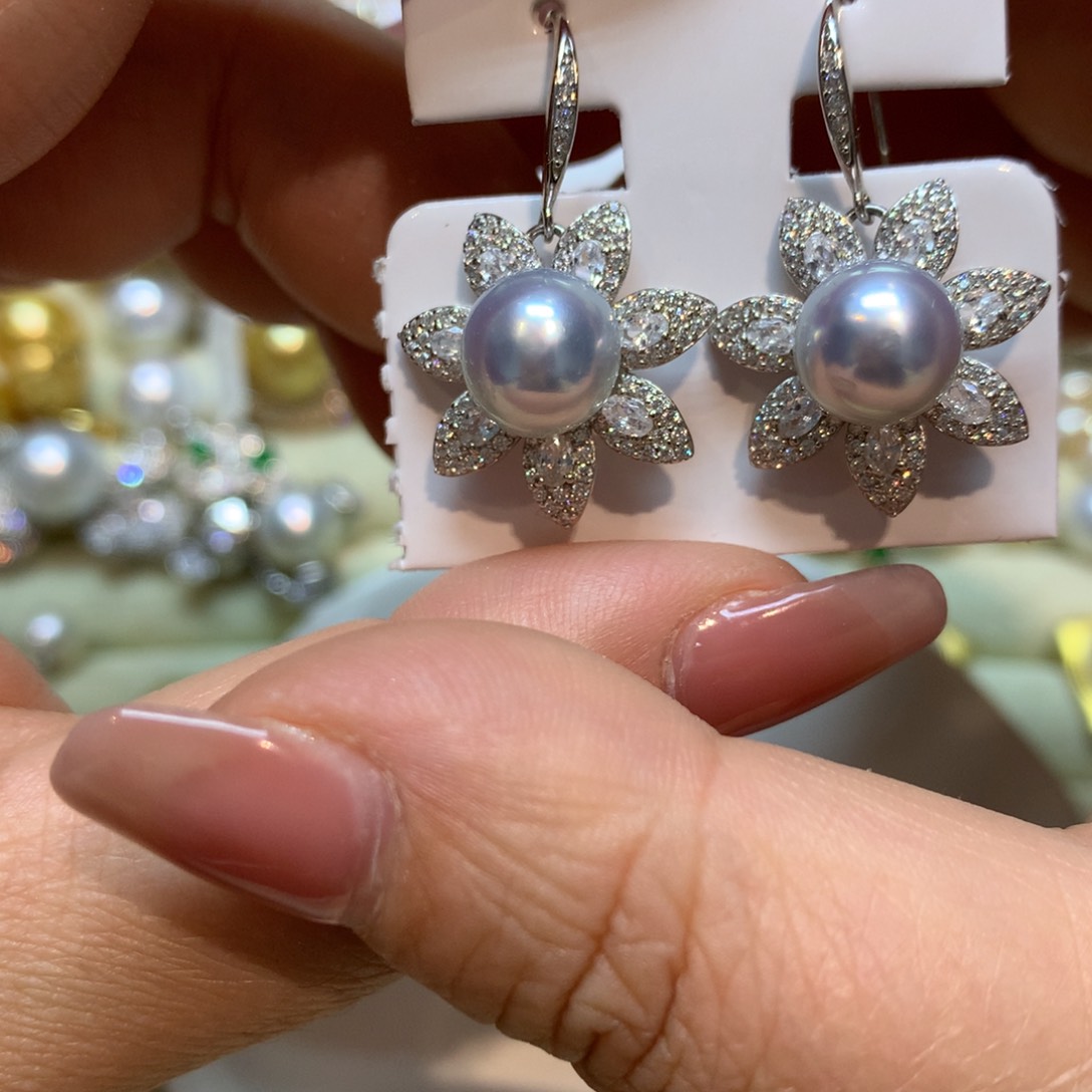 海水珍珠耳饰银S925镶嵌