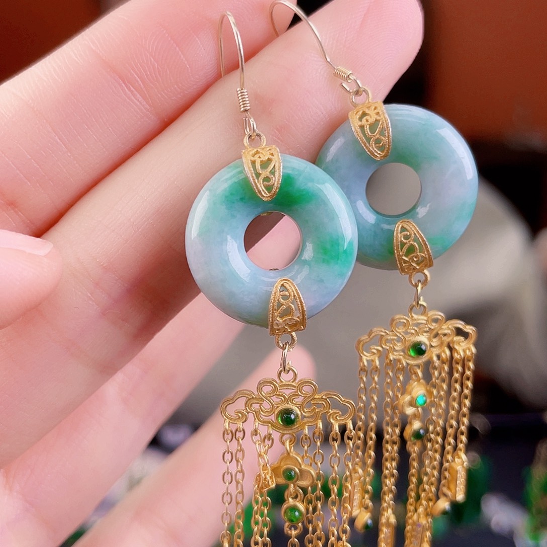 翡翠银S925镶嵌耳饰