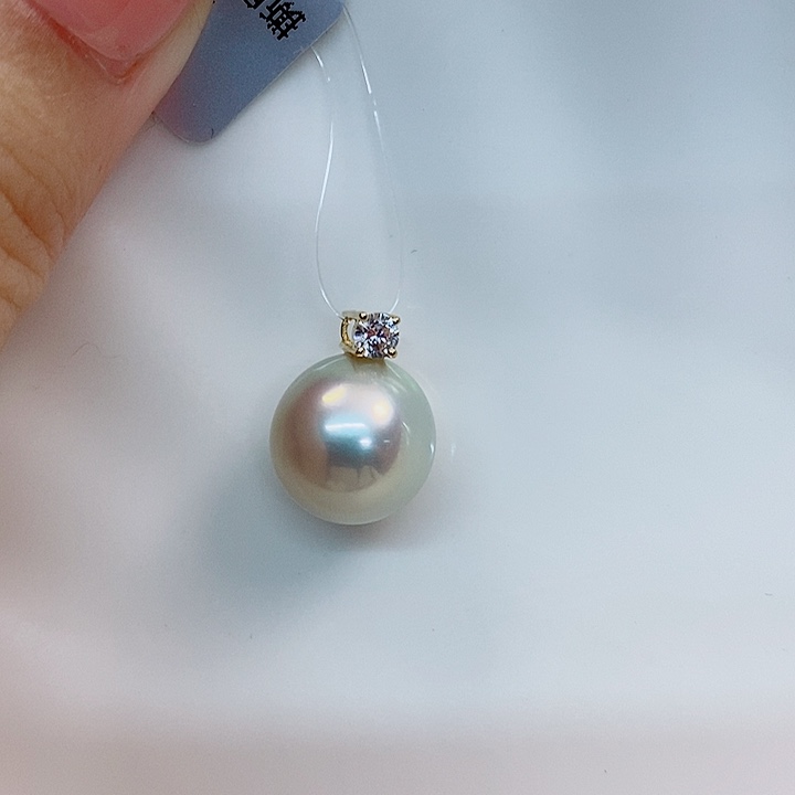 海水珍珠吊坠(不含链)18K金镶嵌澳白11-12mm