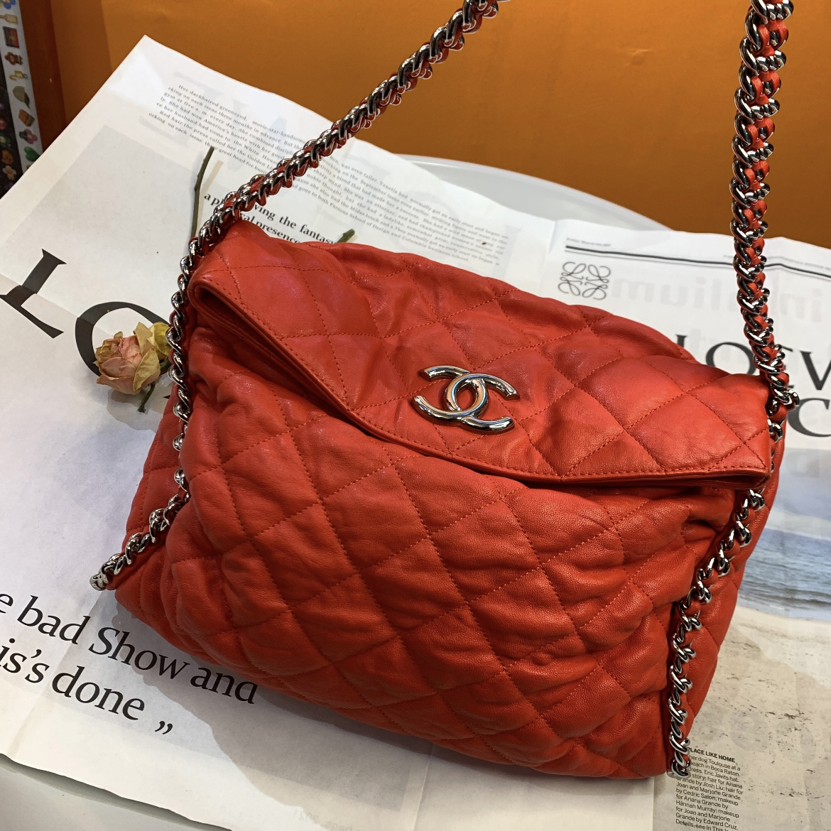 95新 Chanel/香奈儿 多多奢品/香奈儿红银滚边机场包/98新