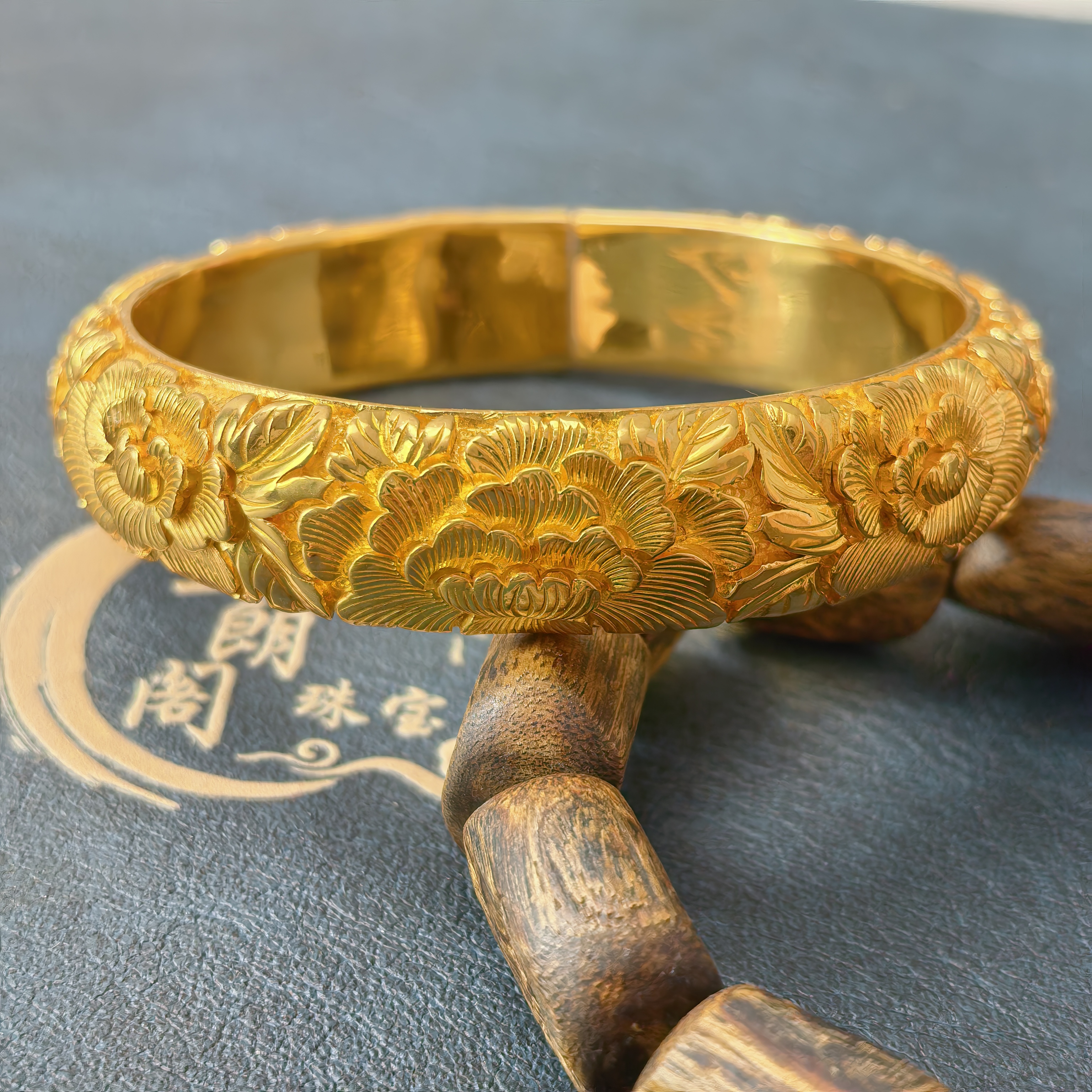 足银手镯 泥鳅背牡丹花手镯纯手工簪刻手环订婚结婚饰品镯子