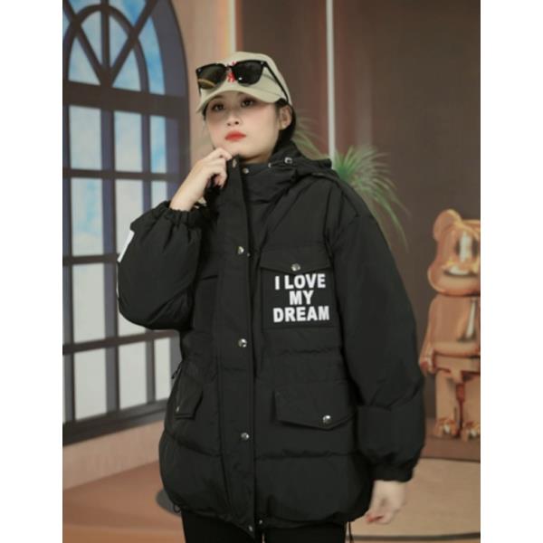 2025潮奢新款白鸭绒免洗男女同款黑色印花口袋工艺连帽羽绒服-B28