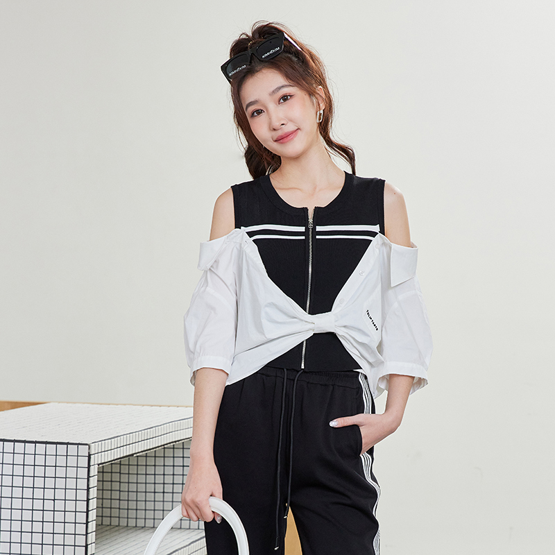 【小北专属】商场同款夏季新品黑白拼接露肩上衣NDY4A42279