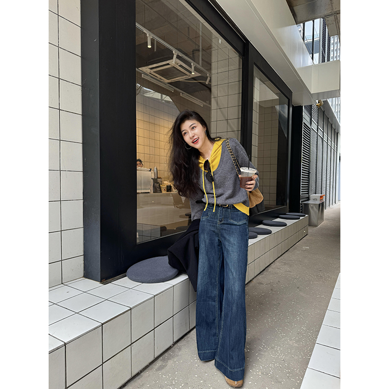 张阿星【丹宁日记】日常通勤风复古直筒水洗工艺微喇百搭高腰牛仔裤