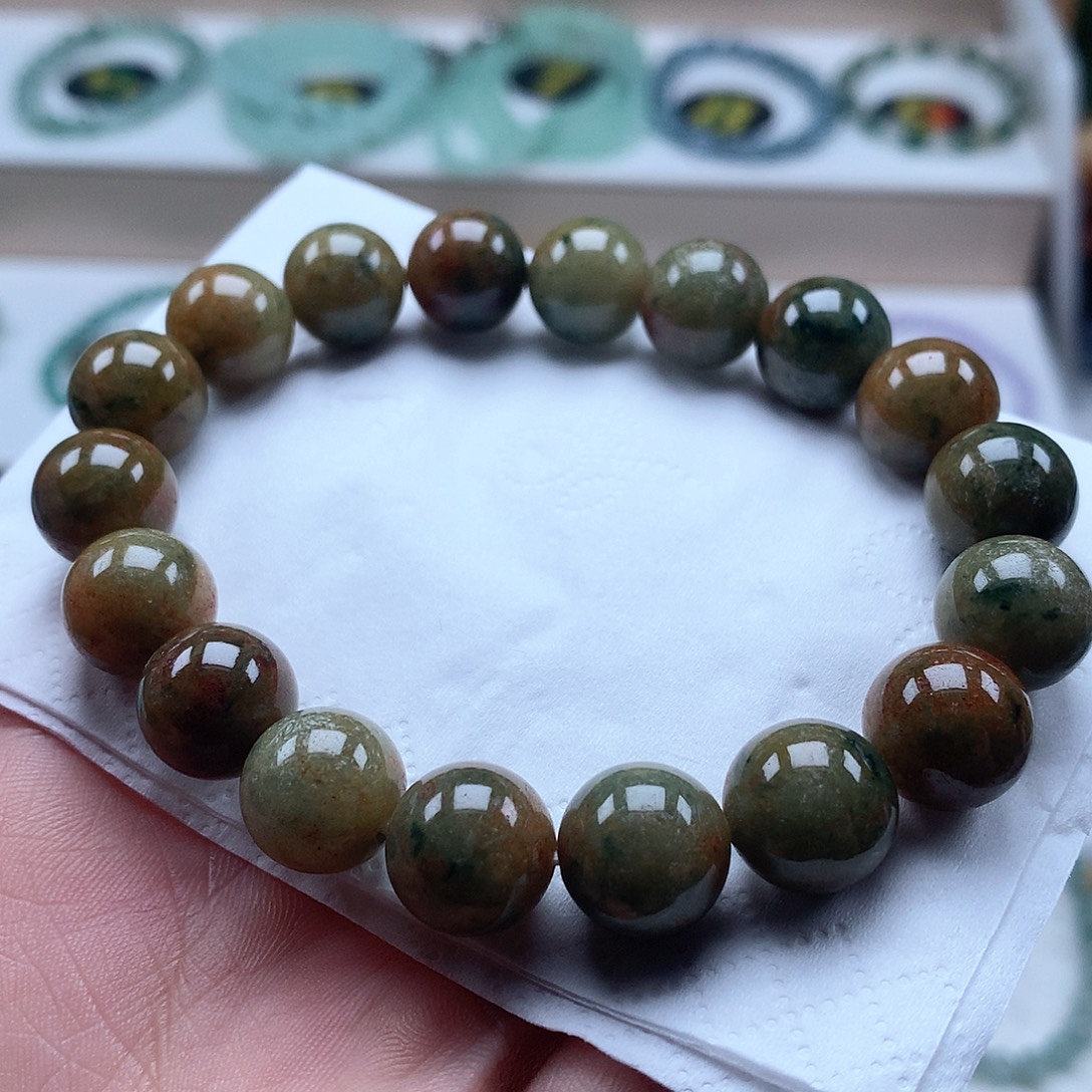 翡翠未镶嵌手串焦糖色11.5