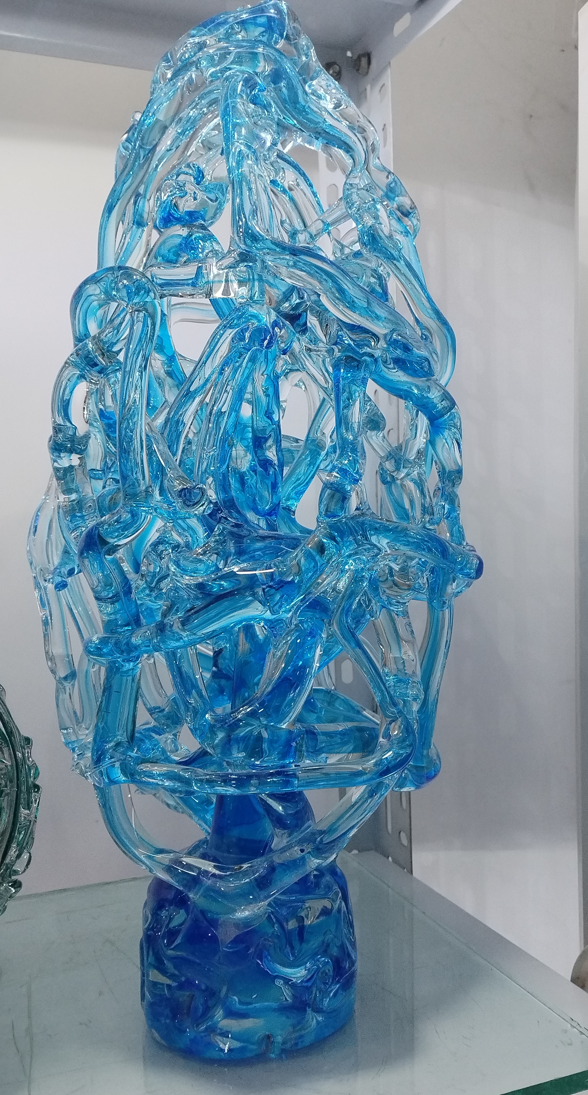 手工琉璃3号天蓝色太湖石40cm手工桌面摆件