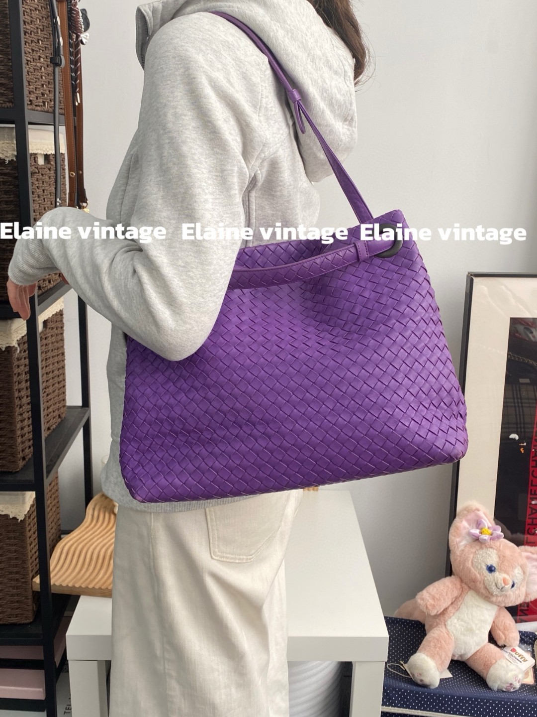 95新 BOTTEGA VENETA/葆蝶家 薰衣草紫色双桥大号33cm（可单肩腋下