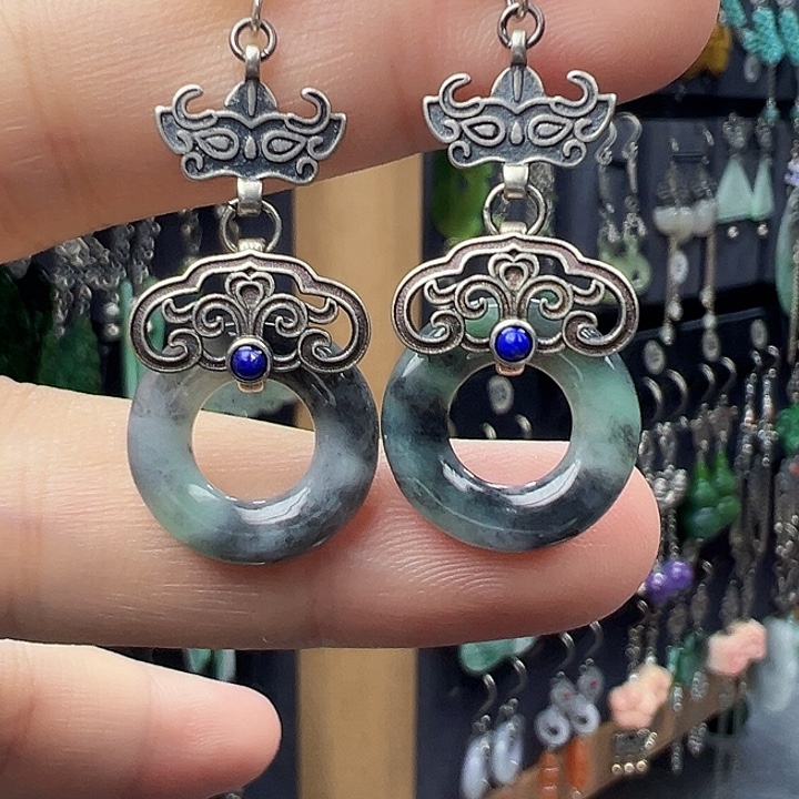 翡翠银S925镶嵌耳饰