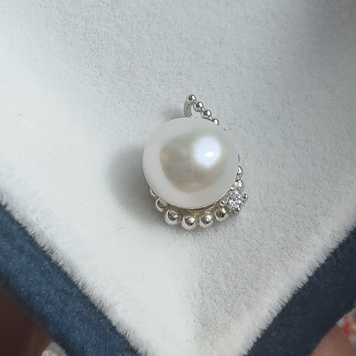 淡水珍珠银S925镶嵌颈饰10mm