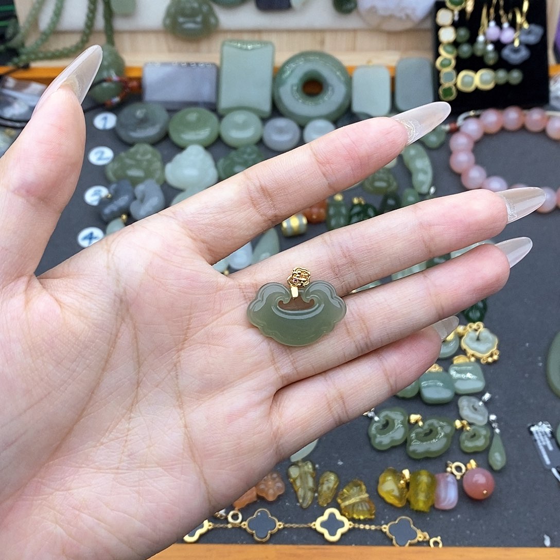 和田玉银S925镶嵌吊坠(不含链)