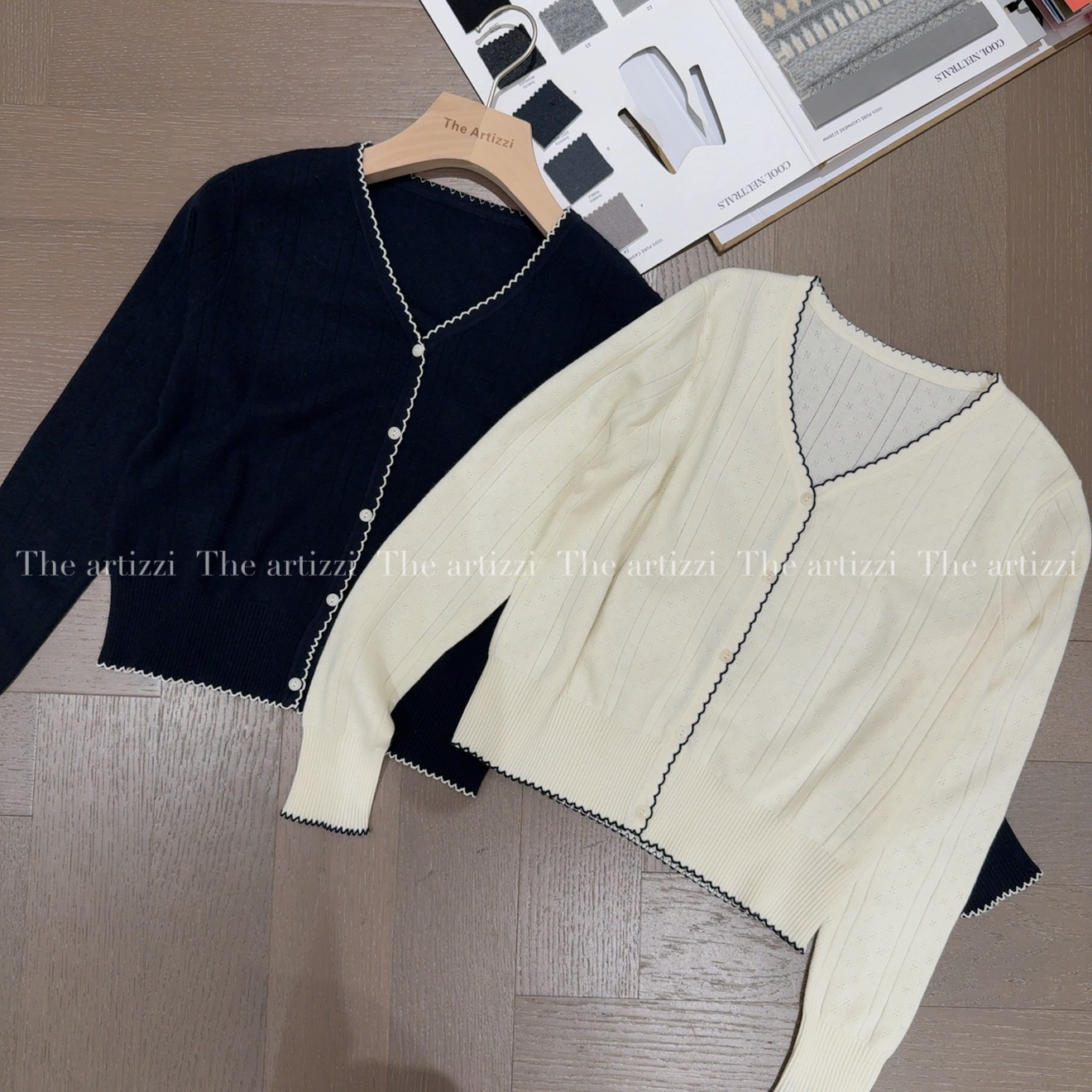 The Artizzi《雾意竹笺》撞色v领针织开衫