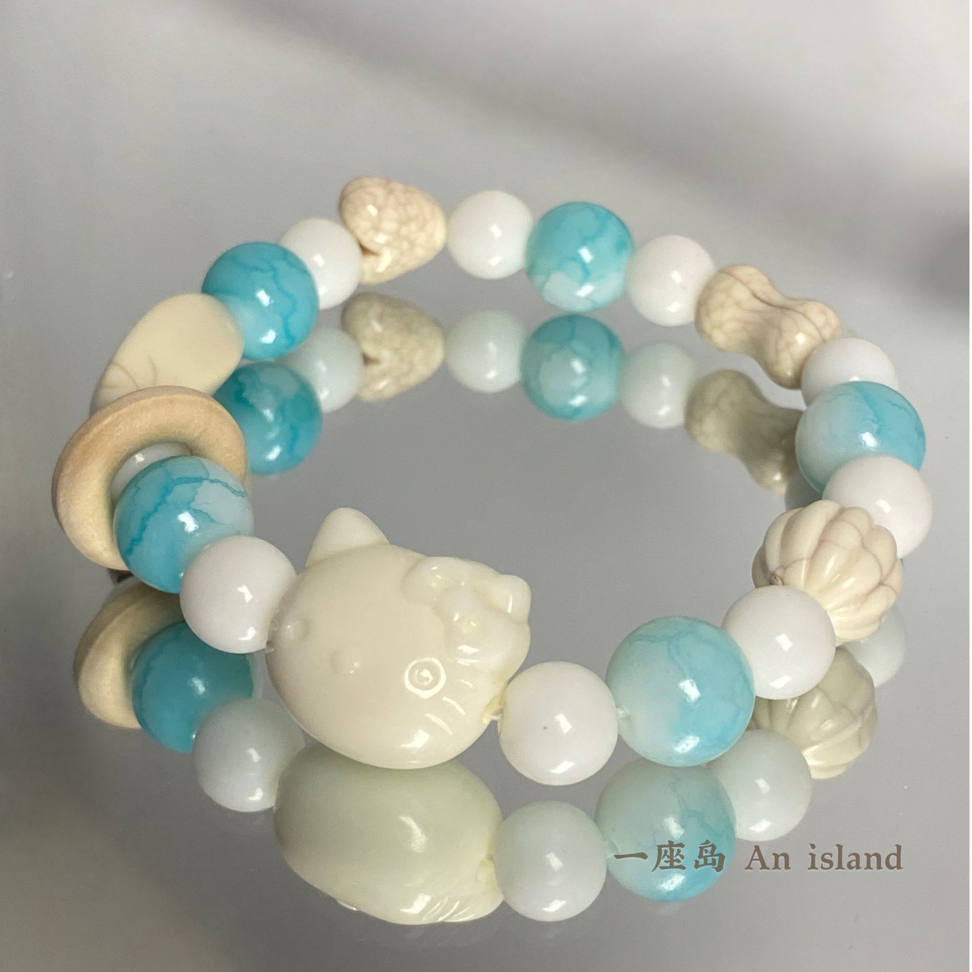 非金属玻璃手链 夏日多巴胺彩色手链甜美小猫单圈小众