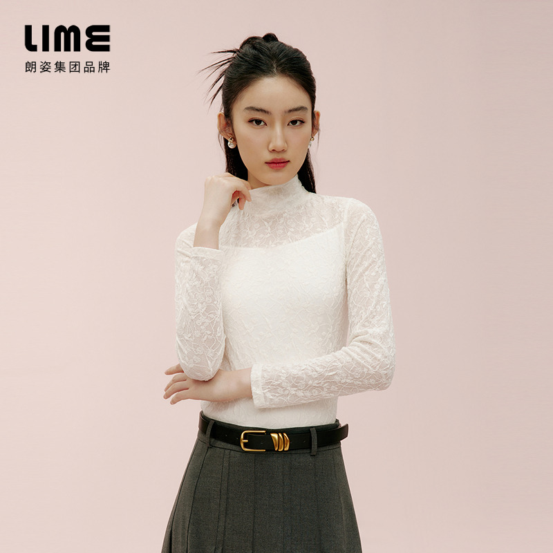 LIME/莱茵【优雅新译】早春百搭蕾丝优雅套头衫双色LDGANBWPR801