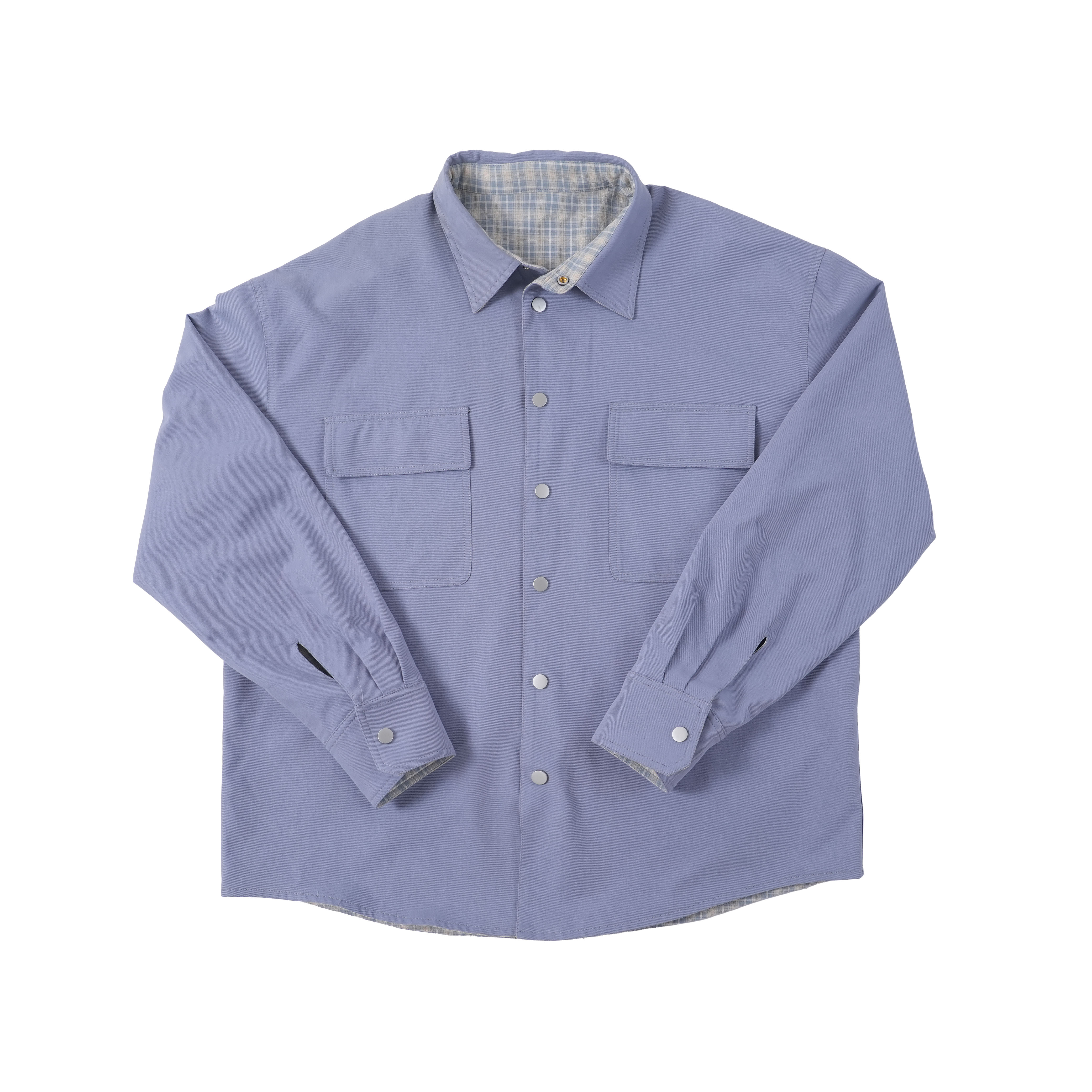 秋冬新款双面穿格子纽扣衬衫