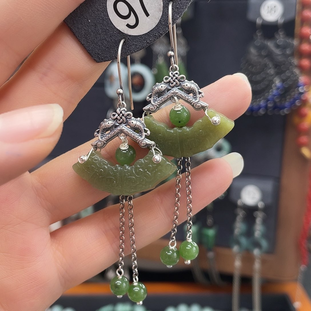 和田玉耳饰银S925镶嵌好****安885ghjhhg