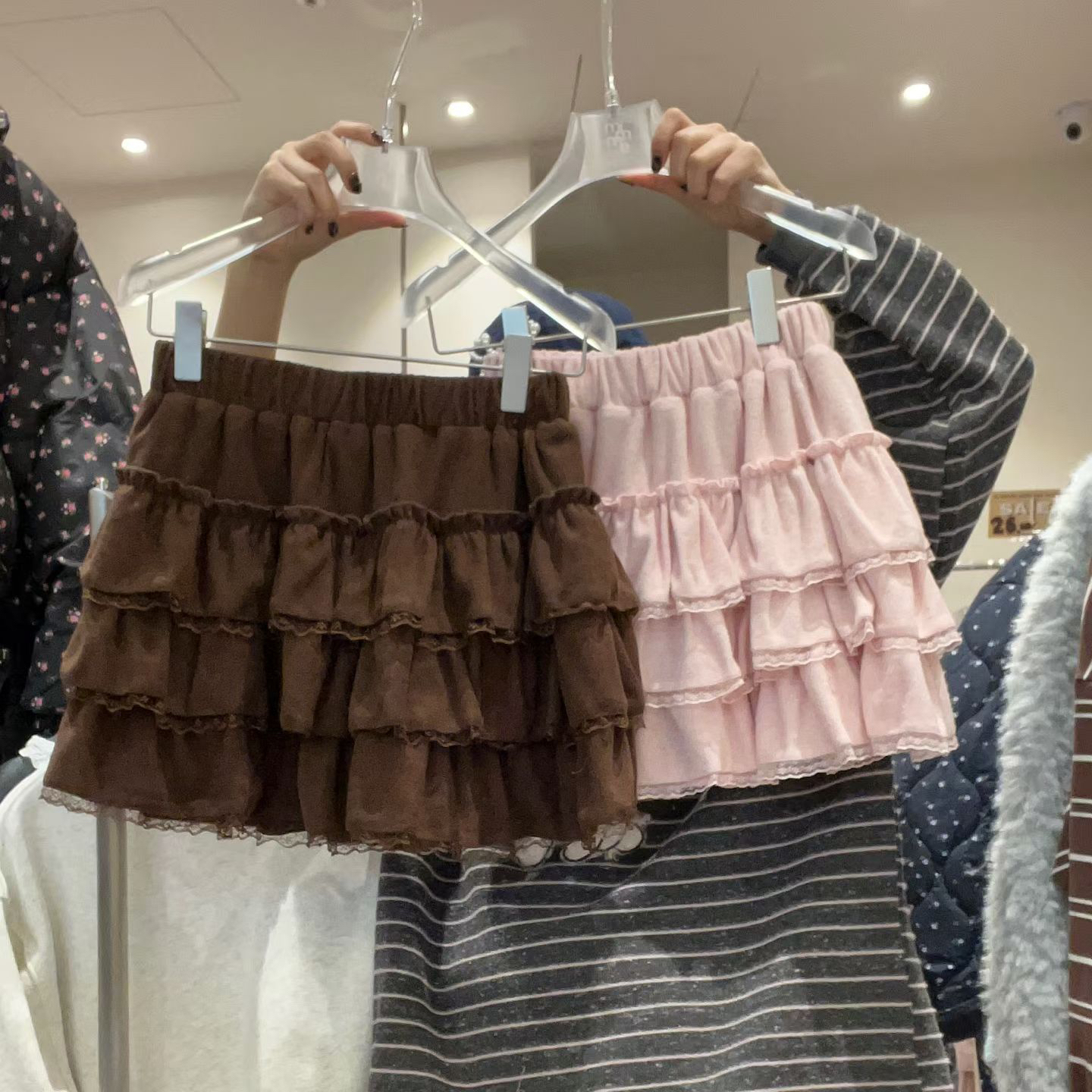 东大门正品冬季新款蕾丝丝绒半裙ins风