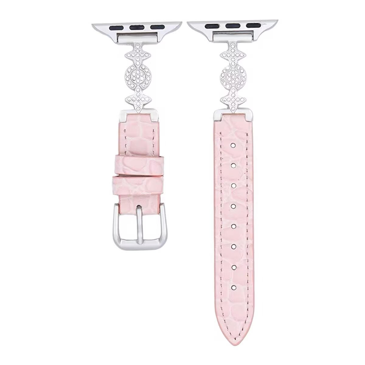 适用苹果表带s10女新款Iwatch9十字花拼真皮s9镶钻ultra2轻奢S11