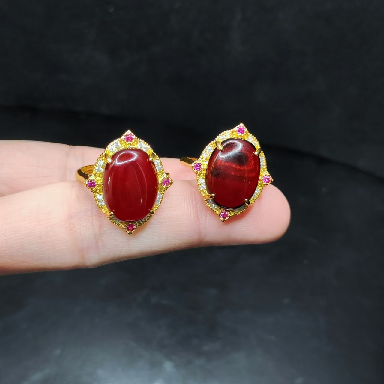 【康康严选】琥珀蛋面戒指X9【多样性发其一】约16-11mm