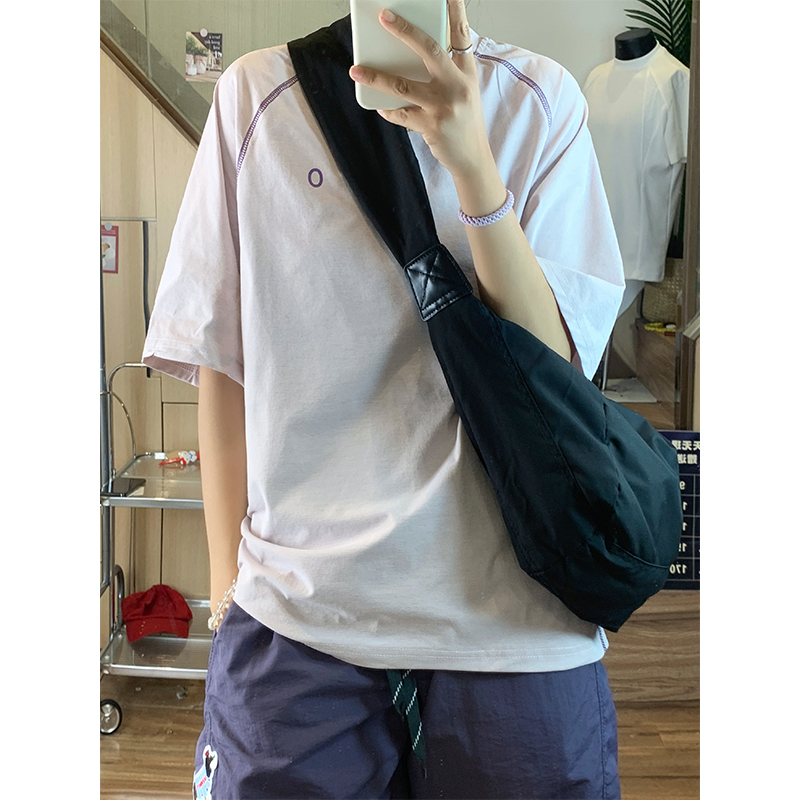 冰皮速干T恤男女夏季户外运动透气凉感短袖插肩袖撞色防晒半截袖