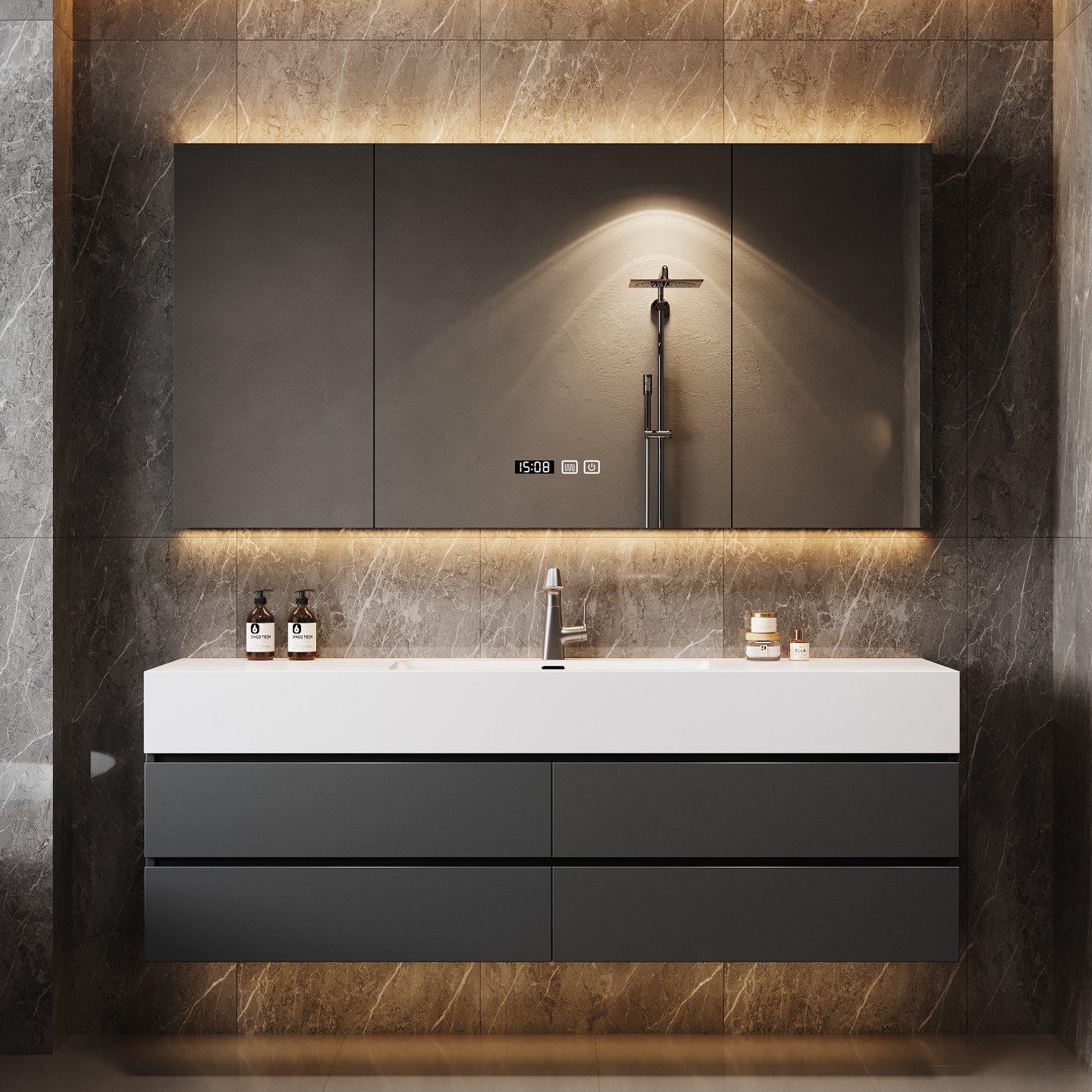 酒店风简约岩板浴室柜组合卫生间洗手洗脸盆洗漱台