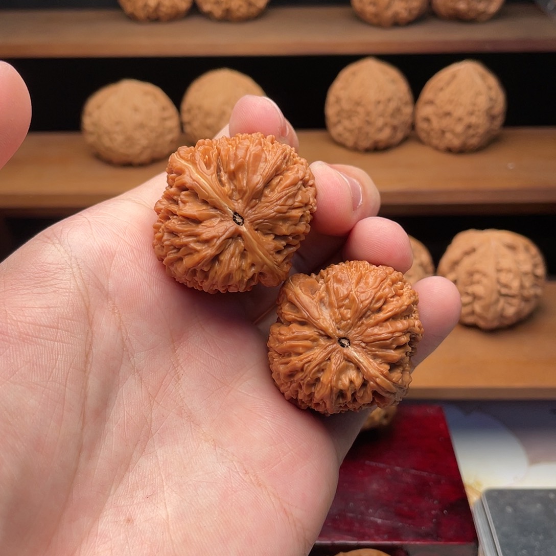 文玩核桃把件37边39肚粉红皮大蒜头47克