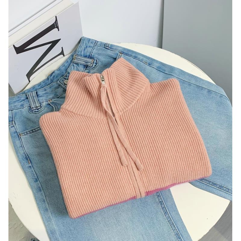 清-汤圆吖百搭双拉链毛衣2554-粉条纹