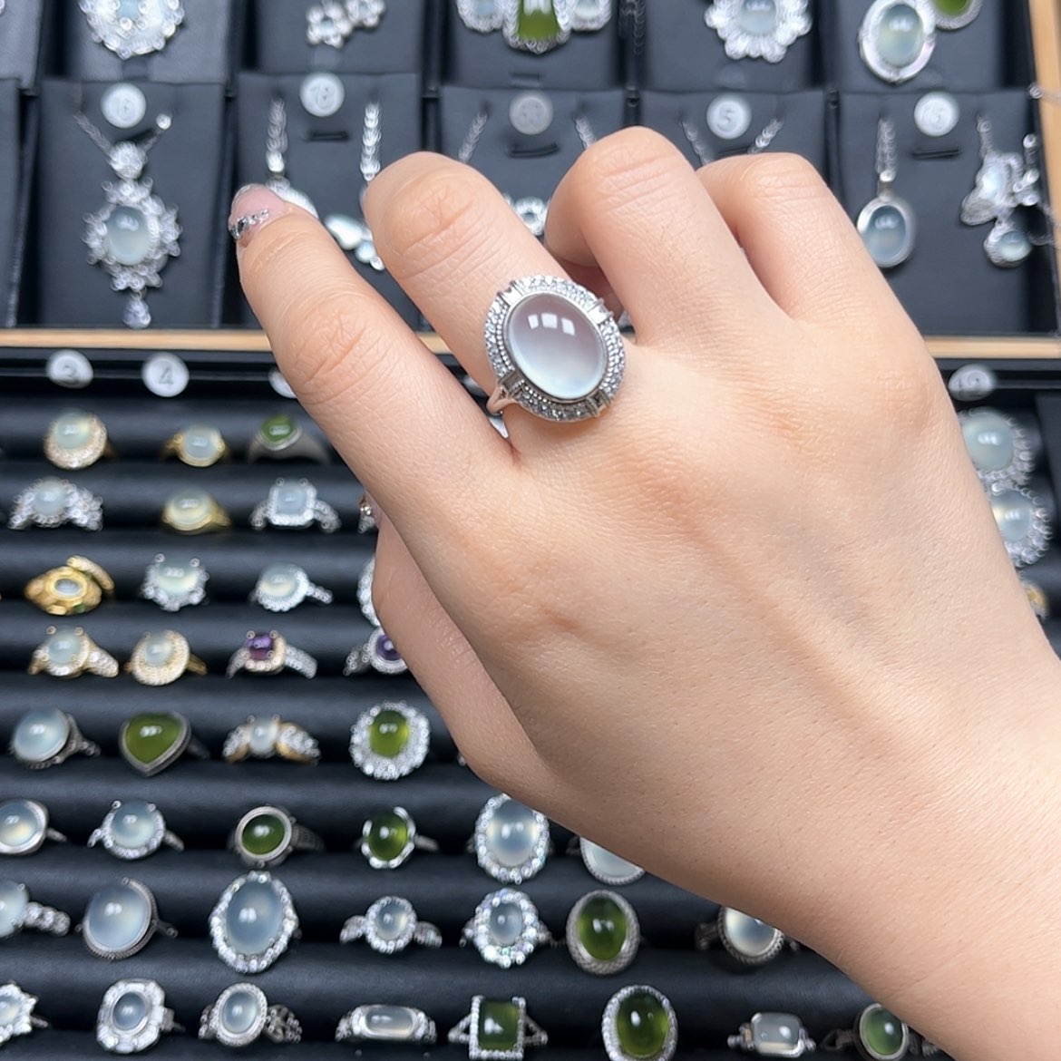 【闪购商品】岫玉戒指银S925镶嵌岫玉