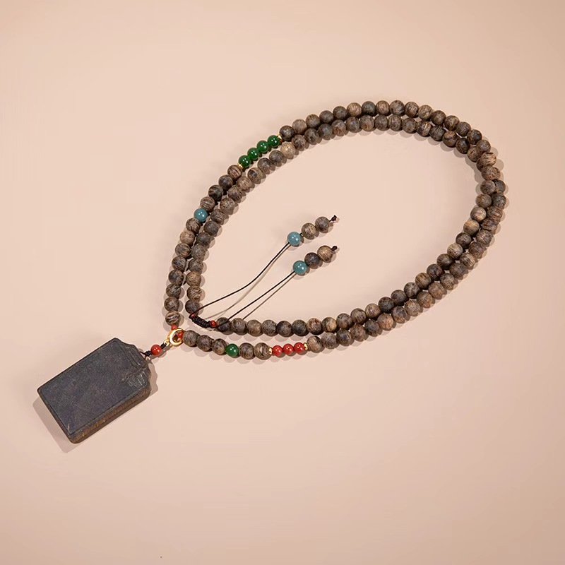 沉香“上海沉香国际”富国岛“玄鉴”无事牌套链108配宝ESCX527-白楠