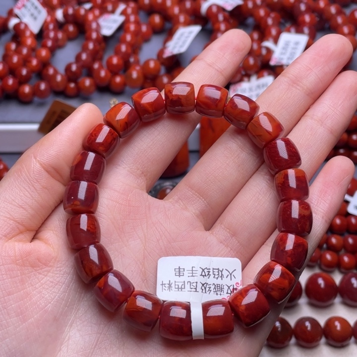 南红玛瑙未镶嵌其他10mm顶品瓦西牛血红火焰直切手串