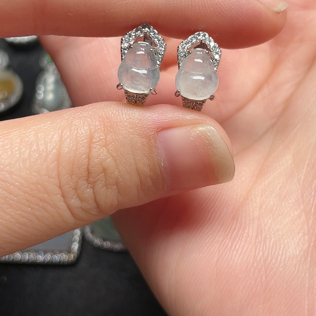 翡翠银S925镶嵌耳饰耳钉