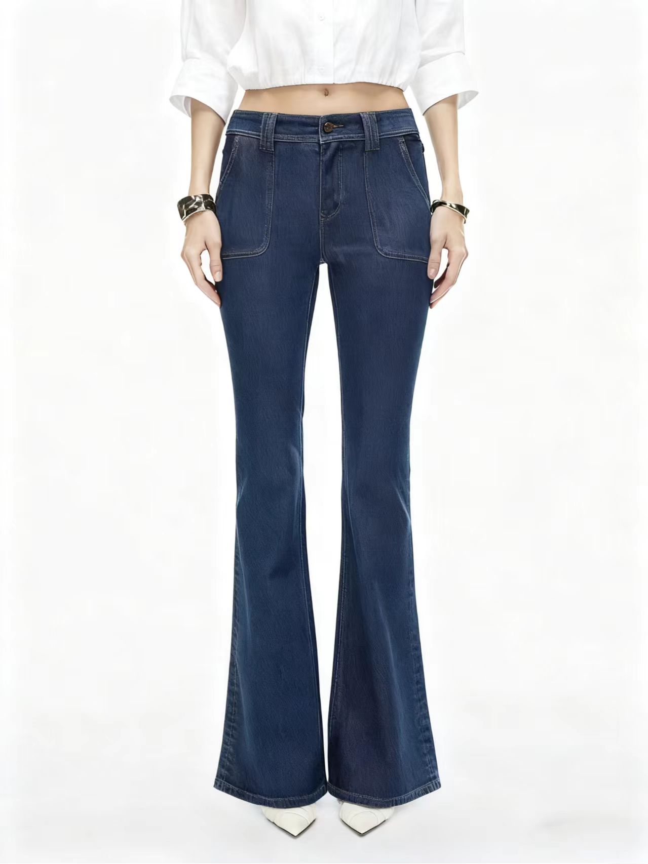 花花 M&S 2025新款牛仔裤女喇叭广角裤轻奢牛仔面料