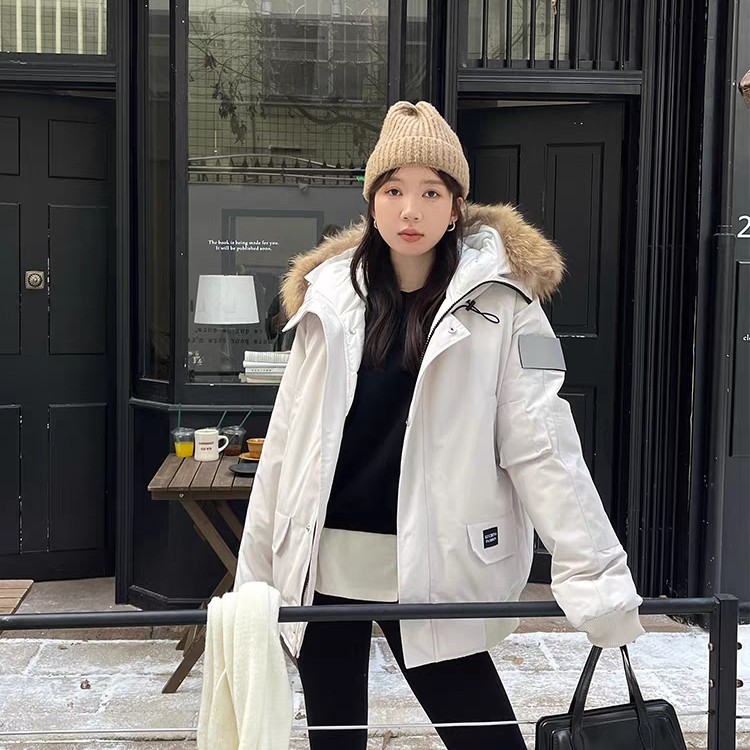 新三色情侣款毛领加厚派克服冬季保暖防风