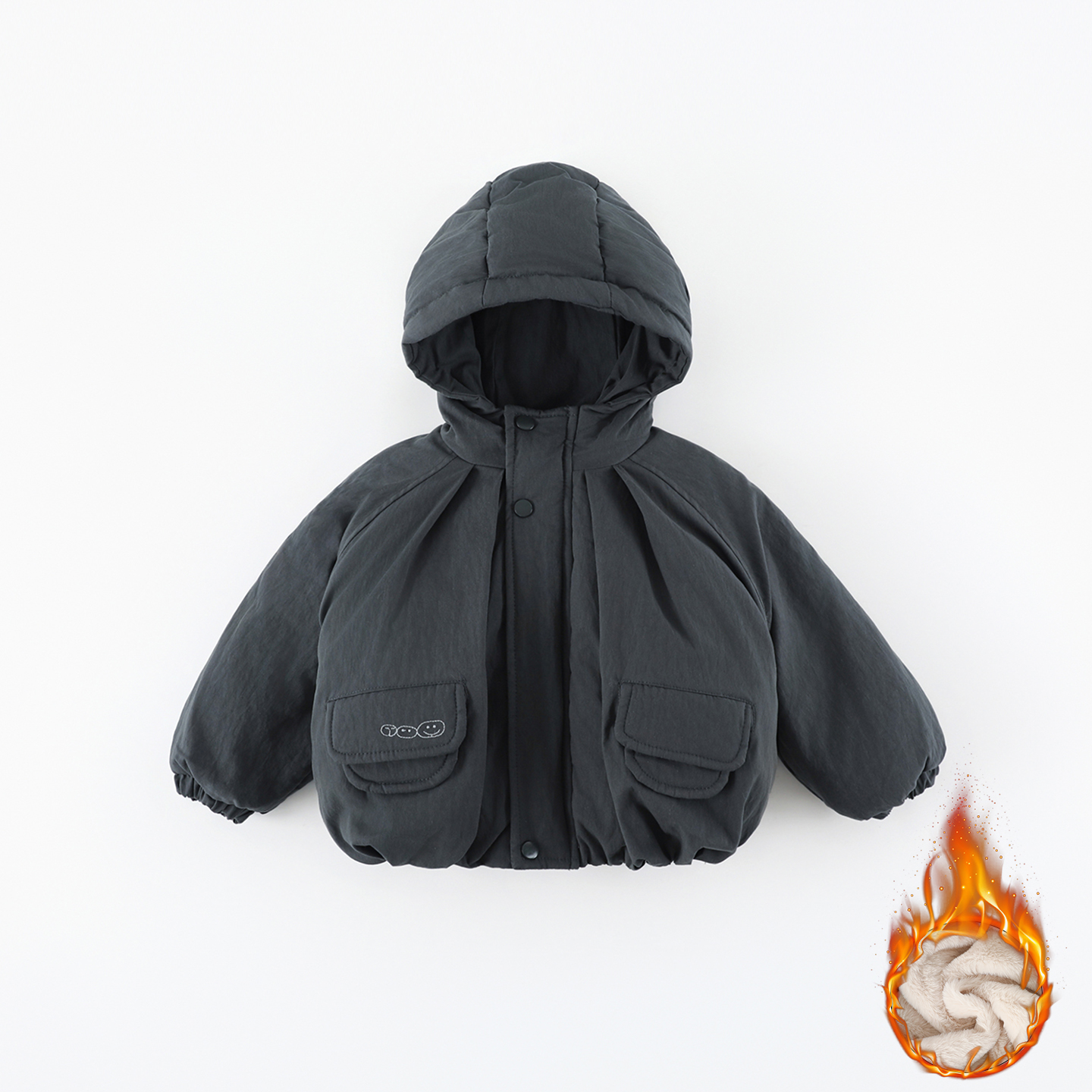 儿童棉服冬季新款男童口袋加绒夹棉保暖连帽外套AW121