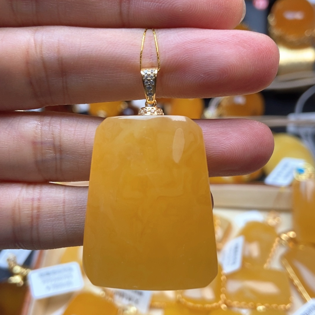 琥珀颈饰银S925镀金镶嵌