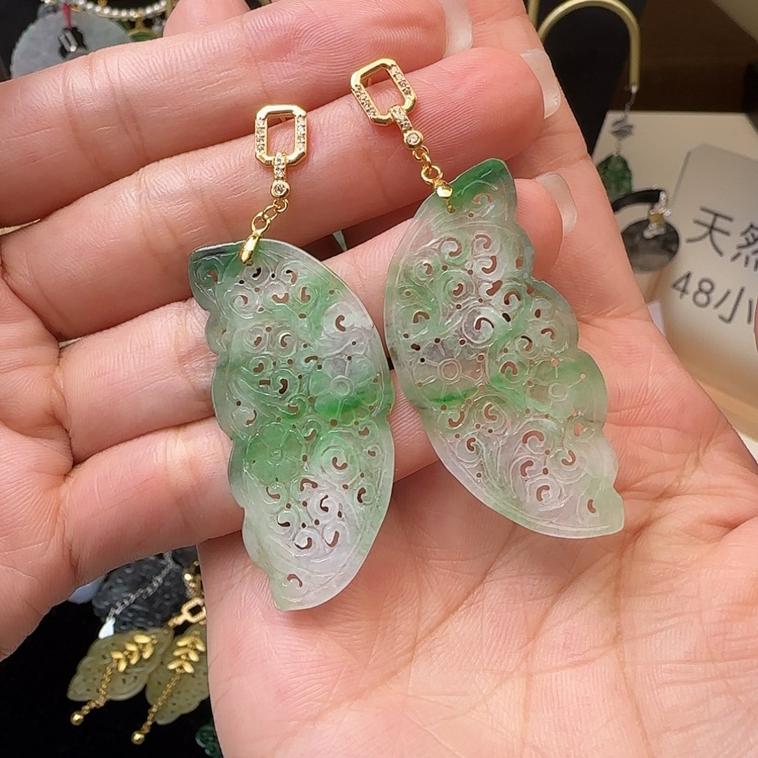 银S925镶嵌翡翠耳饰耳钉款