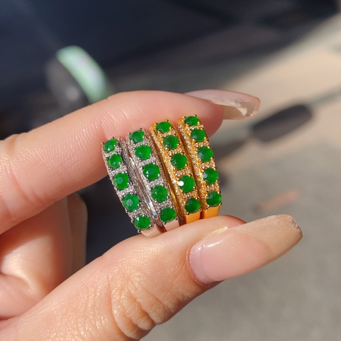 翡翠耳饰18K金镶嵌切割面蛋面耳扣 多样性一对发货