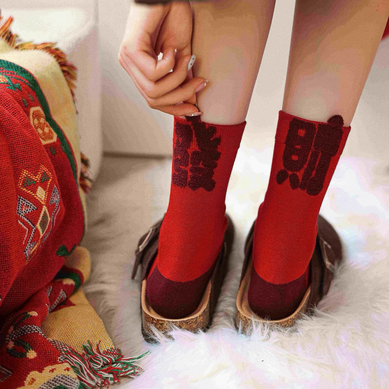 红袜子本命年中筒袜发财袜结婚喜庆红色（1套8双）34-40可穿 NO退