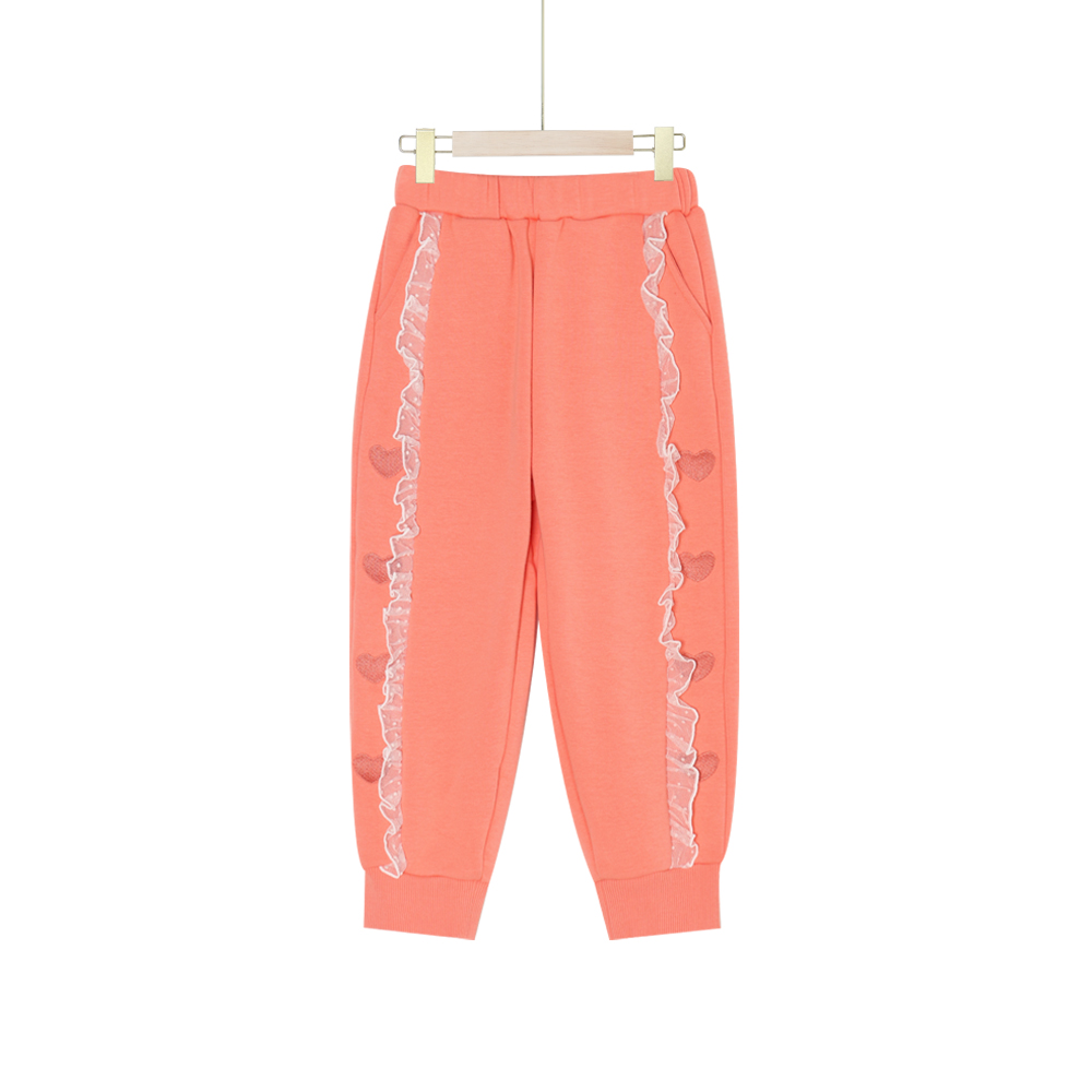 【马】蕾丝边爱心刺绣束脚长裤简约时尚百搭MA374