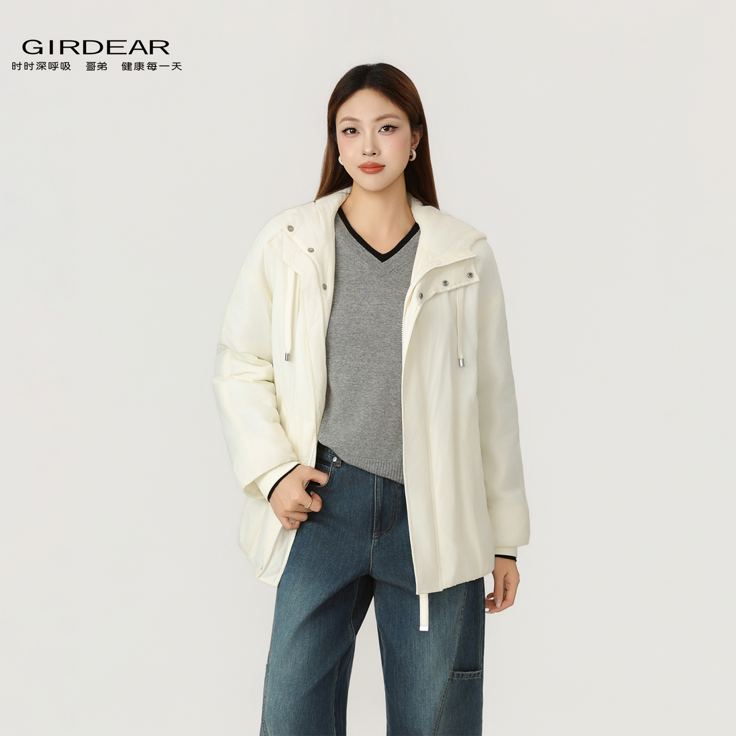 GIRDEAR/哥弟冬季韩系小众高级感3M新雪丽保暖微胖棉服外套140052