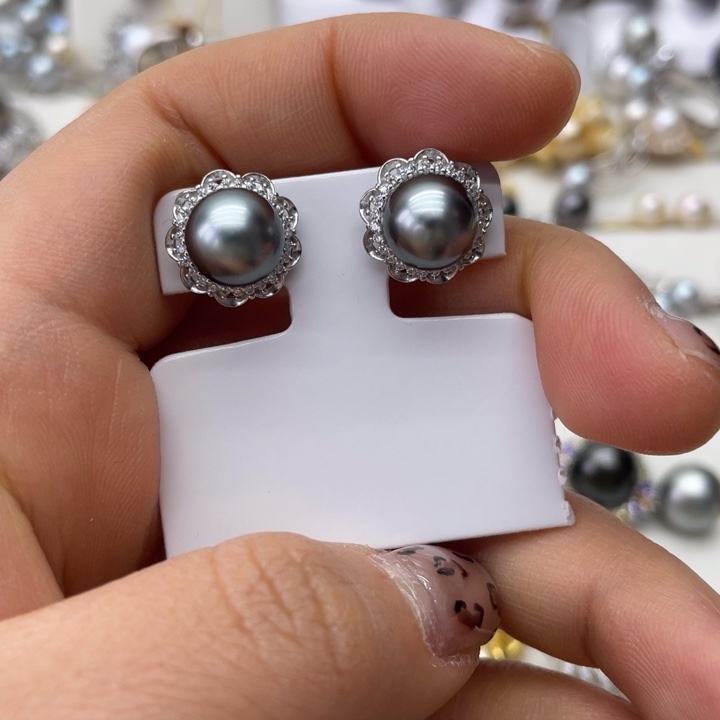 海水珍珠耳饰银S925镶嵌