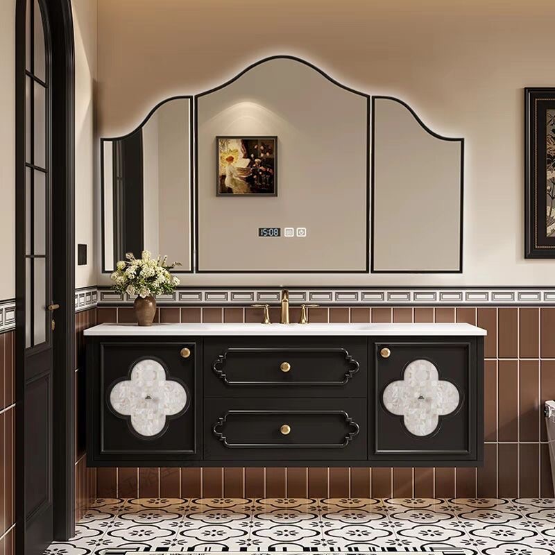 橡木经典法式复古风贝壳四叶草浴室柜组合卫生间洗漱台洗手盆定制