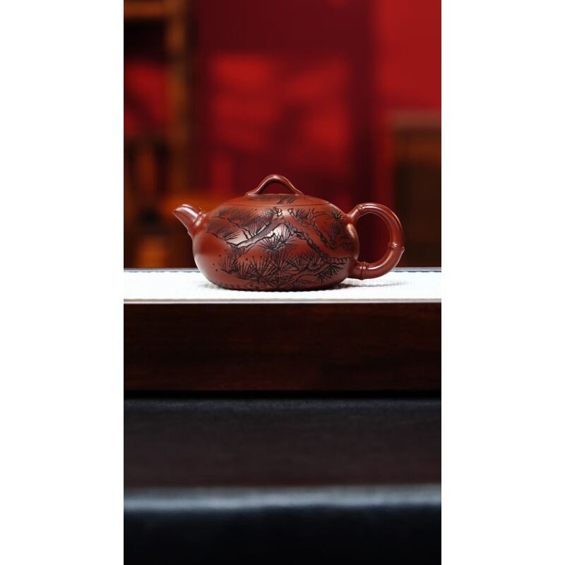 宜兴紫砂 竹韵西施 大红袍 顾建根 h121