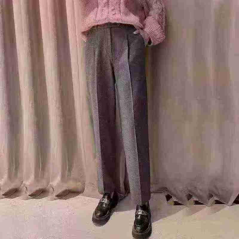 不退不换/纯色高腰秋冬打底裤休闲裤口袋阔腿裤松紧腰暖裤5100300