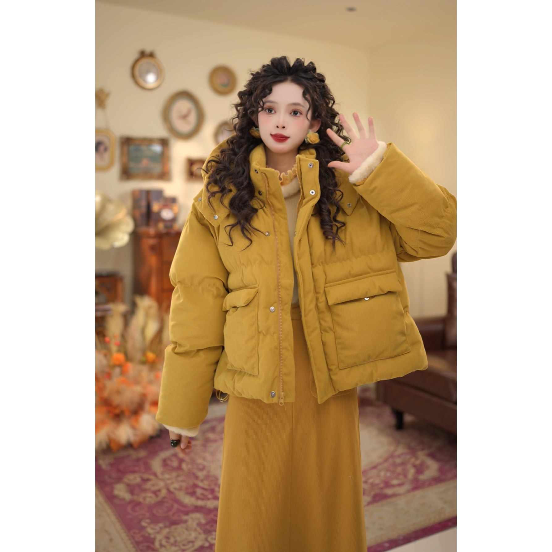 扣子家【冬日来信】冬季加厚棉衣棉服外套连帽纯色百搭KM2477754