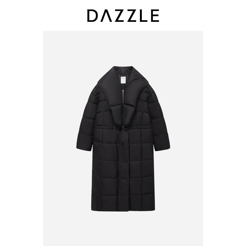 DAZZLE 地素羽绒服冬季黑色长款鹅绒服2I4K403