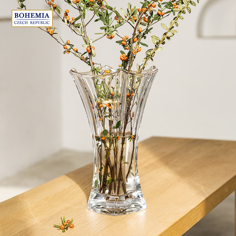 捷克进口水晶玻璃花瓶透明轻奢插花欧式家用客厅宽口大号现代简约