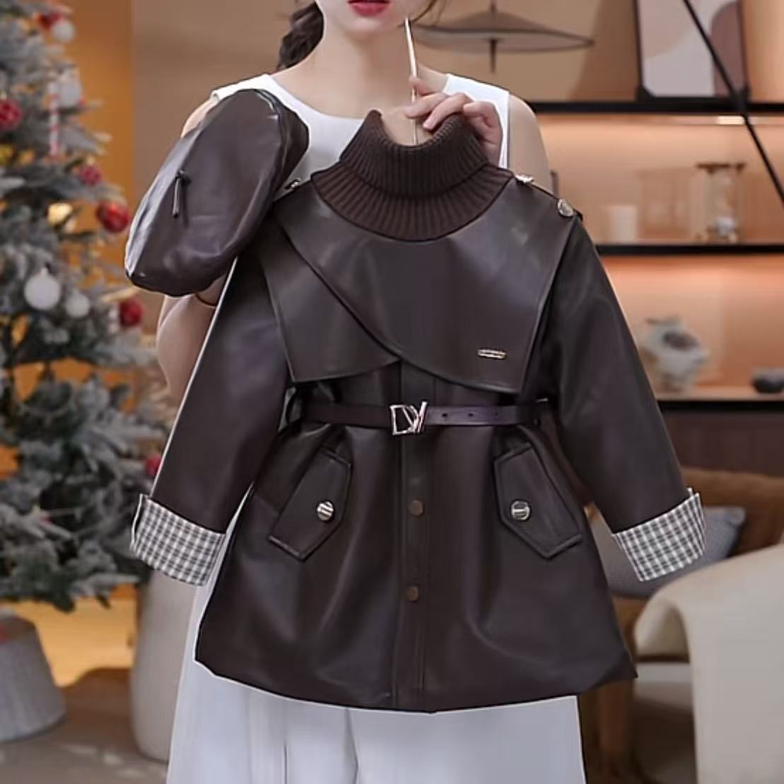 女童中长款洋气时尚外套2025秋冬季新款女宝宝时尚洋气大衣